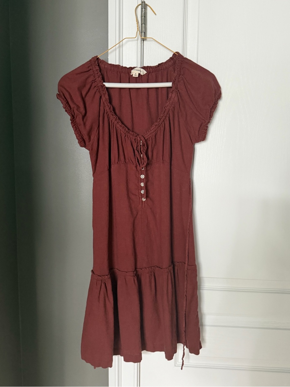 Lucky Brand Wine Red Short-Sleeve Tiered Mini Dress